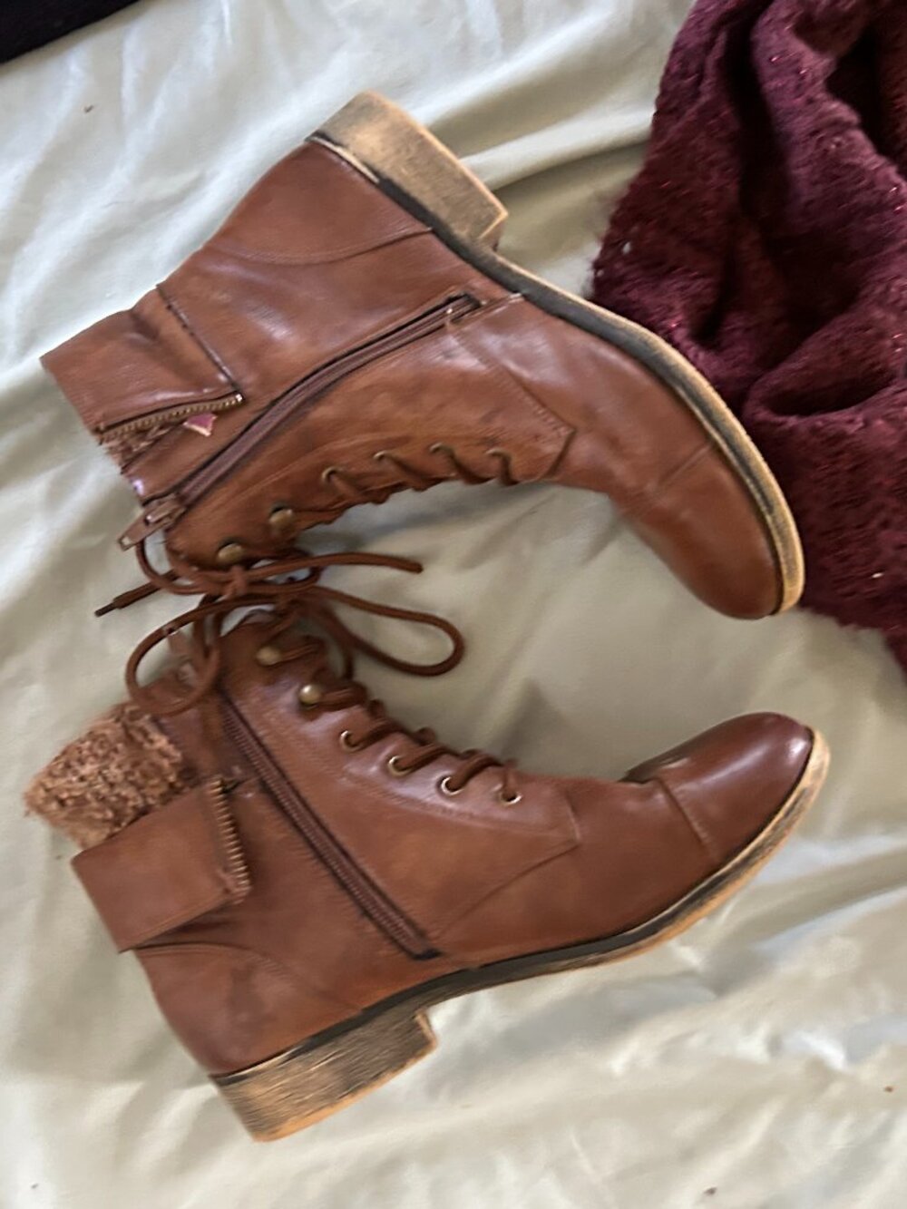 faux leather womans size 81/2 brown shoes boots 8.5 8 1/2  gorpcore granny